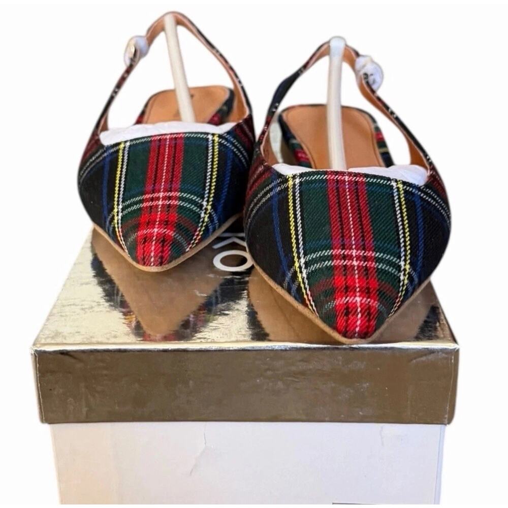 Matiko Lori Green Tartan Plaid Slingback Pointed Toe Flats Women’s Size 37 NIB - Picture 2 of 15